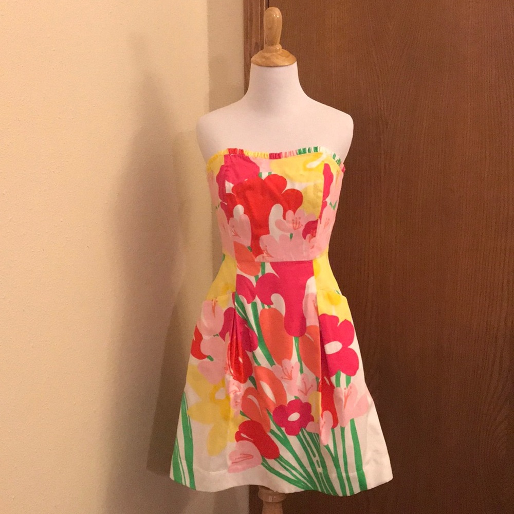 Lilly Pulitzer Floral Strapless Dress Size 0